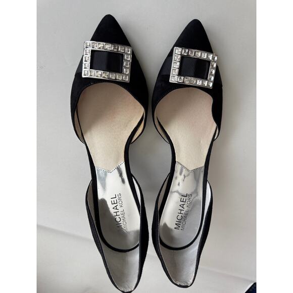 Michael Kors Black Suede Kitten Heel with Embellished Toe Ornaments Size 7.5 - Picture 1 of 13